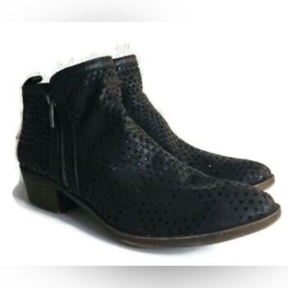 Lucky Brand Black Basel Double Zip Laser Cut Booties Size 9.5 - Picture 1 of 7